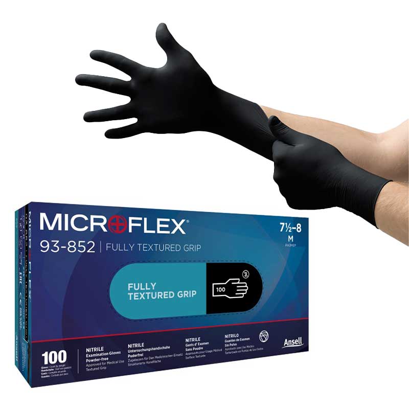 Ansell Microflex 93852 Black Nitrile Gloves